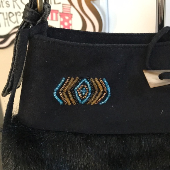 Faux Suede and Fur Black Satchel - Picture 2 of 9